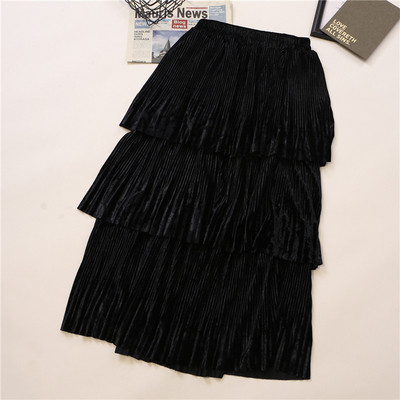 Rakott bársony női szoknya gumírozott derékkal