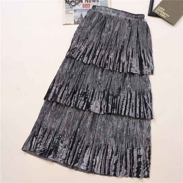 Rakott bársony női szoknya gumírozott derékkal