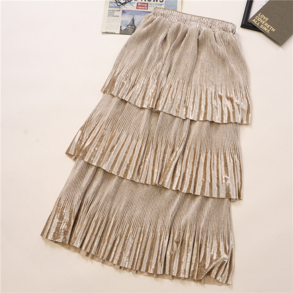 Rakott bársony női szoknya gumírozott derékkal