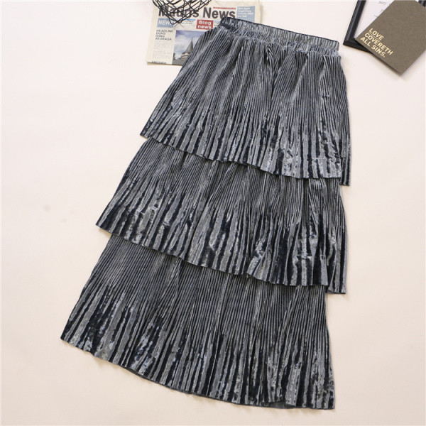 Rakott bársony női szoknya gumírozott derékkal