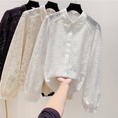 Női csipke ing hosszú ujjal és klasszikus gallérral fehér, fekete és bézs színben