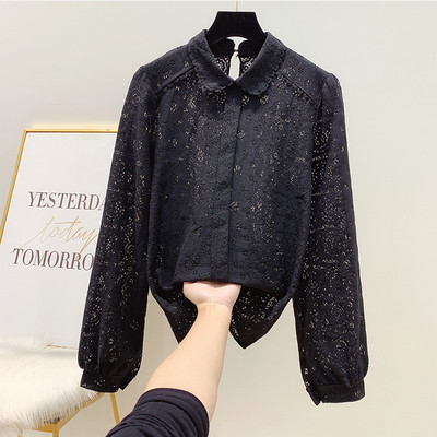 Női csipke ing hosszú ujjal és klasszikus gallérral fehér, fekete és bézs színben