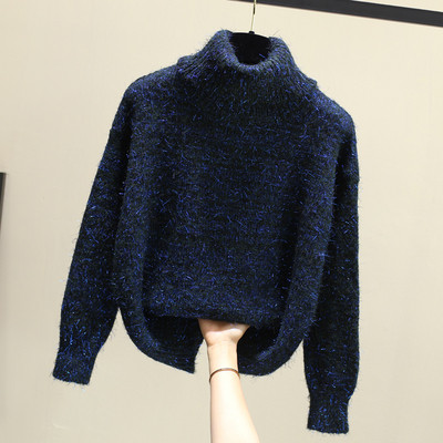 Γυναικείο πουλόβερ φθινοπώρου-χειμώνα με κολάρο με μαύρο και κόκκινο χρώμα