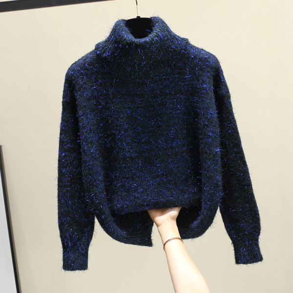 Γυναικείο πουλόβερ φθινοπώρου-χειμώνα με κολάρο με μαύρο και κόκκινο χρώμα