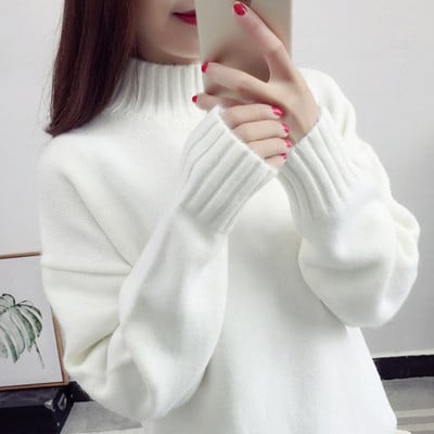Modern női téli pulóver magas pólógallérral, fehér, barna és rózsaszín színekben
