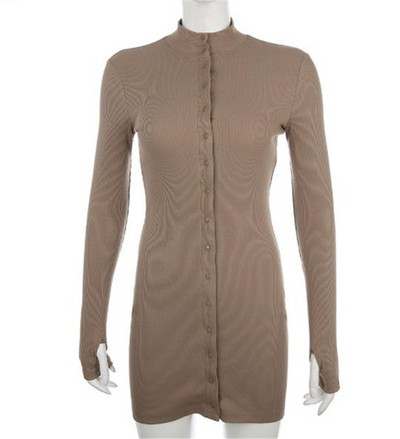 Modern női ruha gombokkal és hosszú ujjú bézs és fekete színben