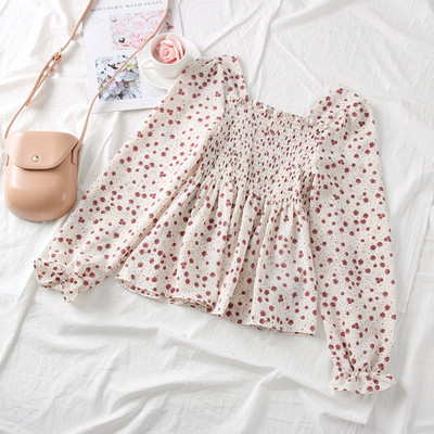 Νέο μοντέλο γυναικεία μπλούζα σιφόν με τετράγωνη λαιμόκοψη και floral σχέδια