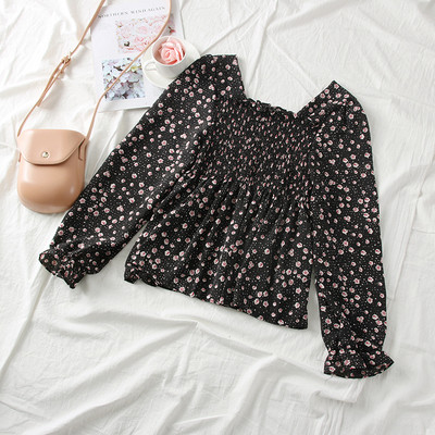 Νέο μοντέλο γυναικεία μπλούζα σιφόν με τετράγωνη λαιμόκοψη και floral σχέδια