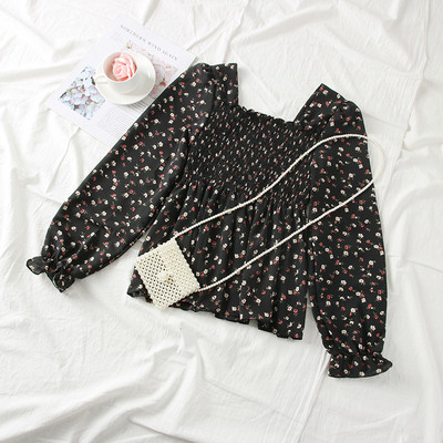 Νέο μοντέλο γυναικεία μπλούζα σιφόν με τετράγωνη λαιμόκοψη και floral σχέδια