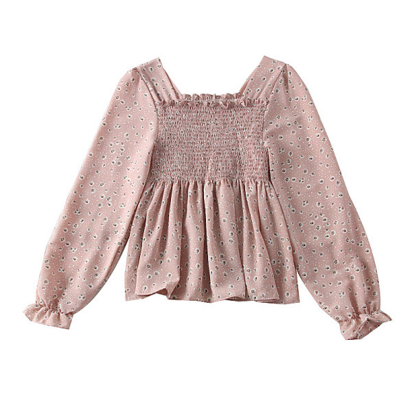 Νέο μοντέλο γυναικεία μπλούζα σιφόν με τετράγωνη λαιμόκοψη και floral σχέδια