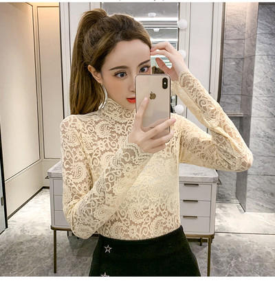 Női csipkeblúz magas gallérral, három színben