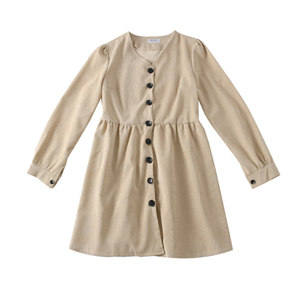 Új modell retro stílusú női ruha spitz nyakkivágással, gombokkal és hosszú ujjakkal