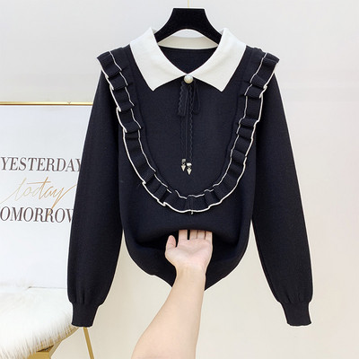 Γυναικείο πουλόβερ με κλασικό κολάρο και πέρλες σε τέσσερα χρώματα