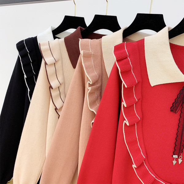 Γυναικείο πουλόβερ με κλασικό κολάρο και πέρλες σε τέσσερα χρώματα