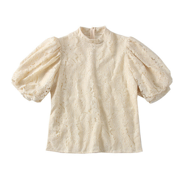 Μοντέρνα γυναικεία μπλούζα από δαντέλα ρετρό στυλμε κοντό μανίκι σε λευκό, μαύρο, ροζ και μπεζ  χρώμα - δύο μοντέλα