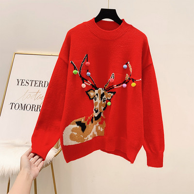 Φαρδύ χριστουγεννιάτικο πουλόβερ με τρισδιάστατο στοιχείο σε κόκκινο και λευκό χρώμα