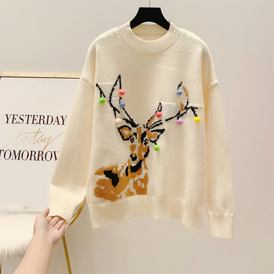 Φαρδύ χριστουγεννιάτικο πουλόβερ με τρισδιάστατο στοιχείο σε κόκκινο και λευκό χρώμα