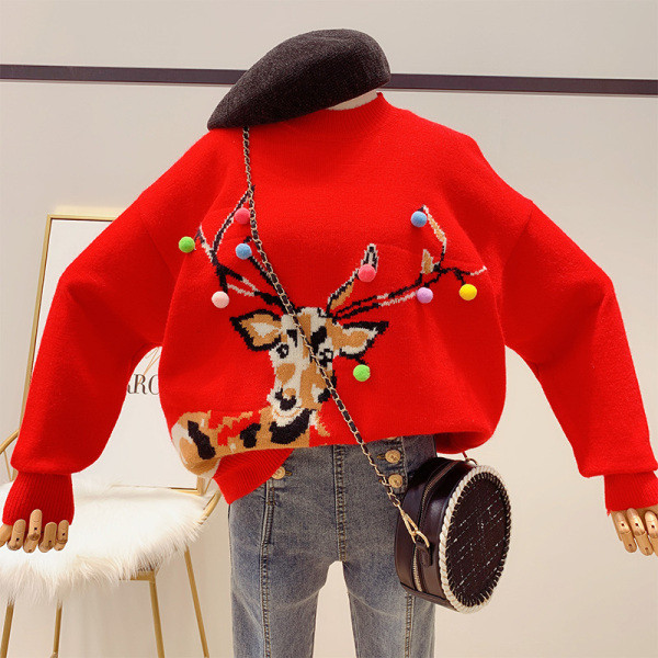 Φαρδύ χριστουγεννιάτικο πουλόβερ με τρισδιάστατο στοιχείο σε κόκκινο και λευκό χρώμα