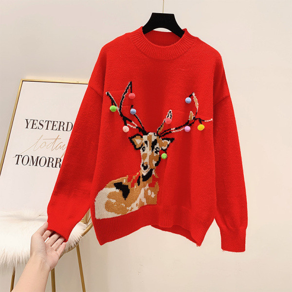 Φαρδύ χριστουγεννιάτικο πουλόβερ με τρισδιάστατο στοιχείο σε κόκκινο και λευκό χρώμα