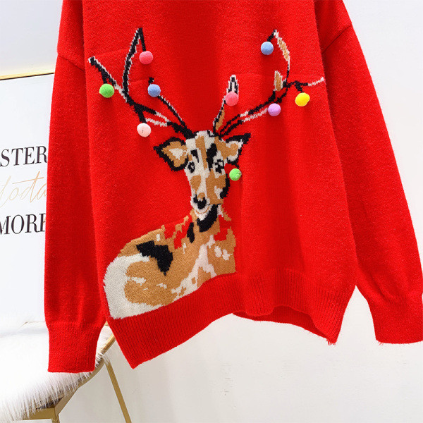 Φαρδύ χριστουγεννιάτικο πουλόβερ με τρισδιάστατο στοιχείο σε κόκκινο και λευκό χρώμα