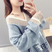 Női alkalmi pulóver spitz nyakkivágással, őszre és télre