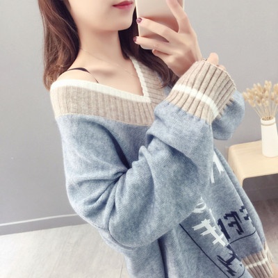 Női alkalmi pulóver spitz nyakkivágással, őszre és télre