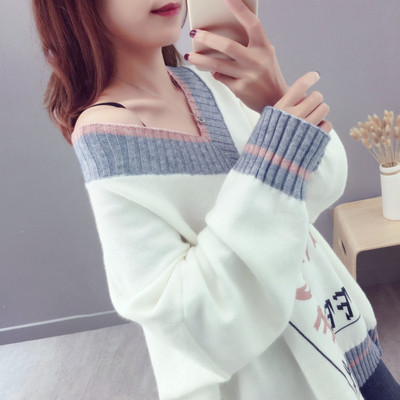 Női alkalmi pulóver spitz nyakkivágással, őszre és télre