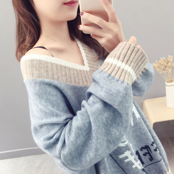 Női alkalmi pulóver spitz nyakkivágással, őszre és télre