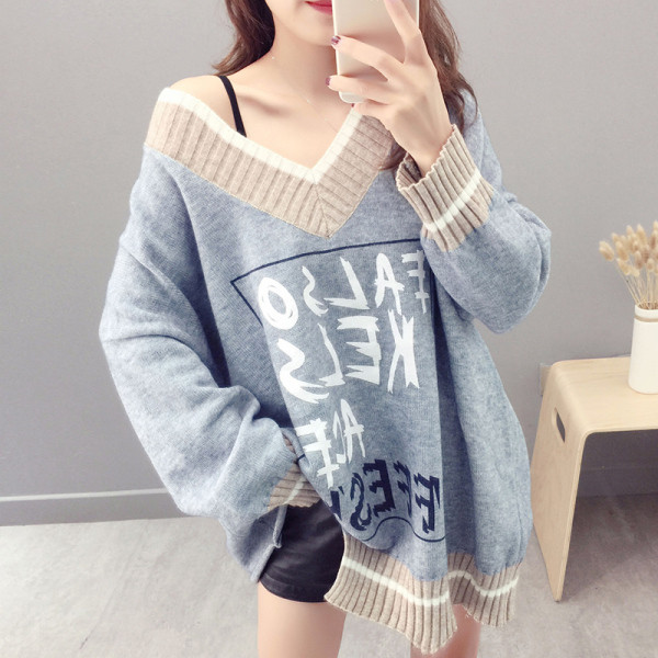 Női alkalmi pulóver spitz nyakkivágással, őszre és télre