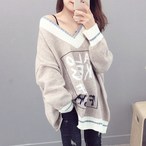 Női alkalmi pulóver spitz nyakkivágással, őszre és télre