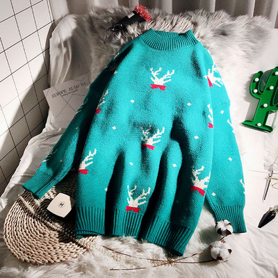 Χειμερινό γυναικείο πουλόβερ με στρογγυλη λαιμόκοψη και μοτίβο Χριστουγέννων