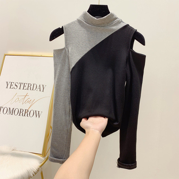 Μοντέρνο γυναικείο πουλόβερ των Slim με γυμνό ώμο και κολάρο 