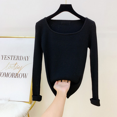 Γυναικείο πουλόβερ πλεκτό με τετράγωνο ντεκολτέ