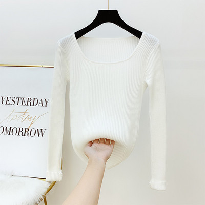 Γυναικείο πουλόβερ πλεκτό με τετράγωνο ντεκολτέ