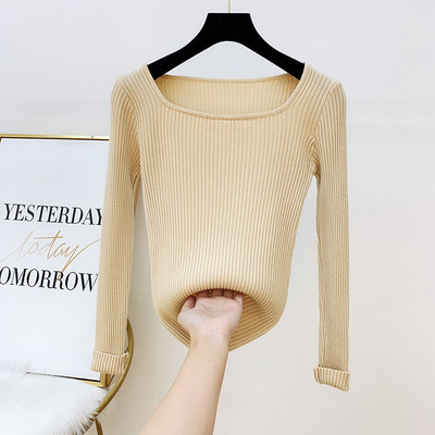 Γυναικείο πουλόβερ πλεκτό με τετράγωνο ντεκολτέ