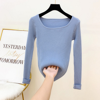 Γυναικείο πουλόβερ πλεκτό με τετράγωνο ντεκολτέ