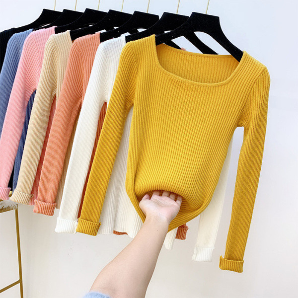 Γυναικείο πουλόβερ πλεκτό με τετράγωνο ντεκολτέ