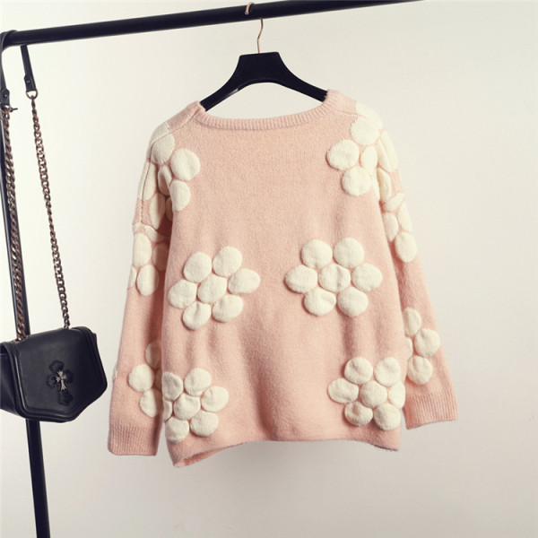 Γυναικείο πουλόβερ με στρογγυλό λαιμόκοψη σε πράσινο, ροζ και κίτρινο χρώμα