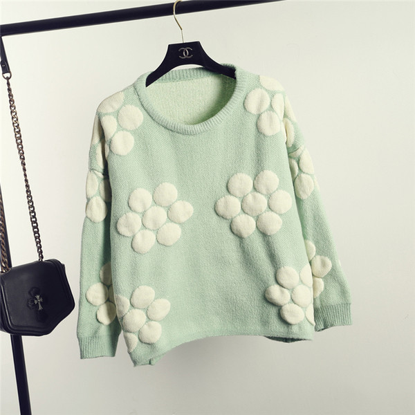 Γυναικείο πουλόβερ με στρογγυλό λαιμόκοψη σε πράσινο, ροζ και κίτρινο χρώμα