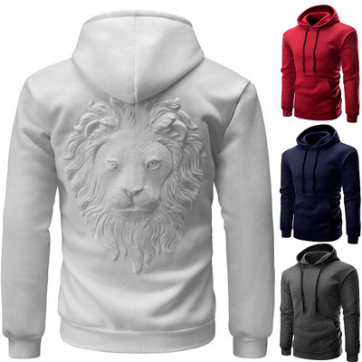 NEW model men`s sweatshirt with a hood and 3D lion element