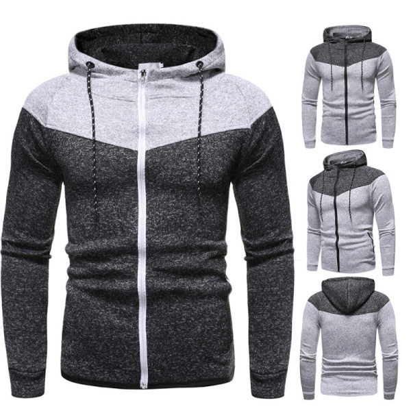 Férfi pulóver cipzárral és kapucnival fekete és szürke színben