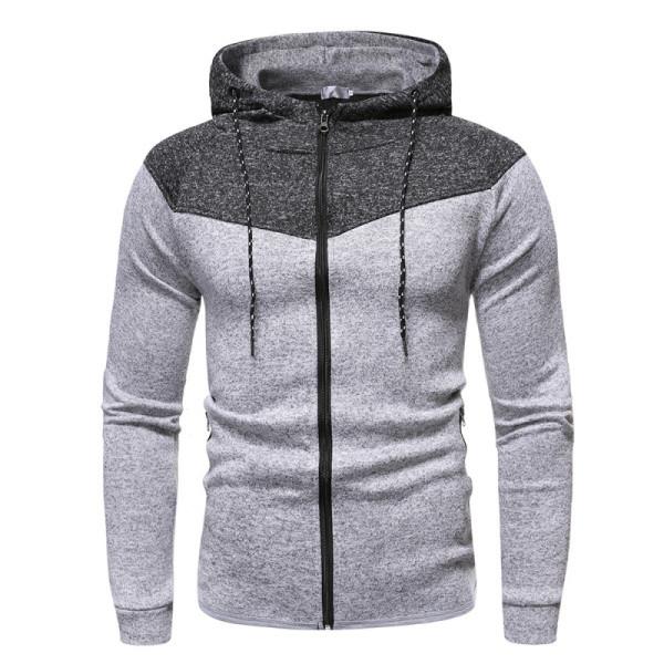 Férfi pulóver cipzárral és kapucnival fekete és szürke színben