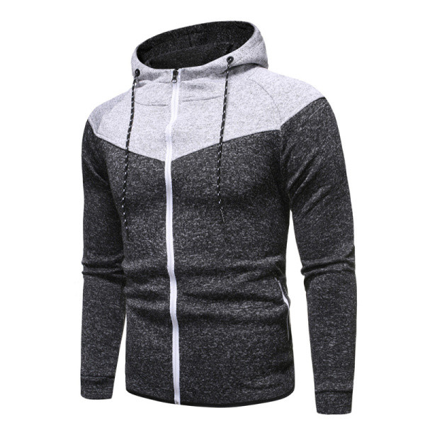Férfi pulóver cipzárral és kapucnival fekete és szürke színben