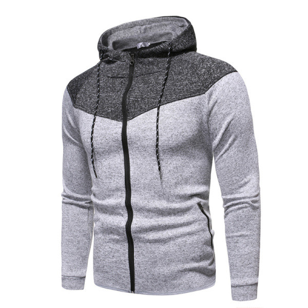 Férfi pulóver cipzárral és kapucnival fekete és szürke színben