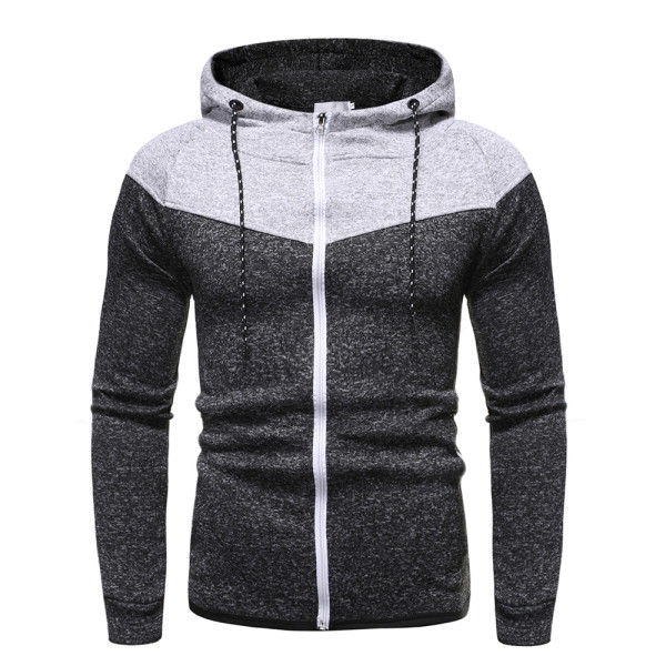 Férfi pulóver cipzárral és kapucnival fekete és szürke színben