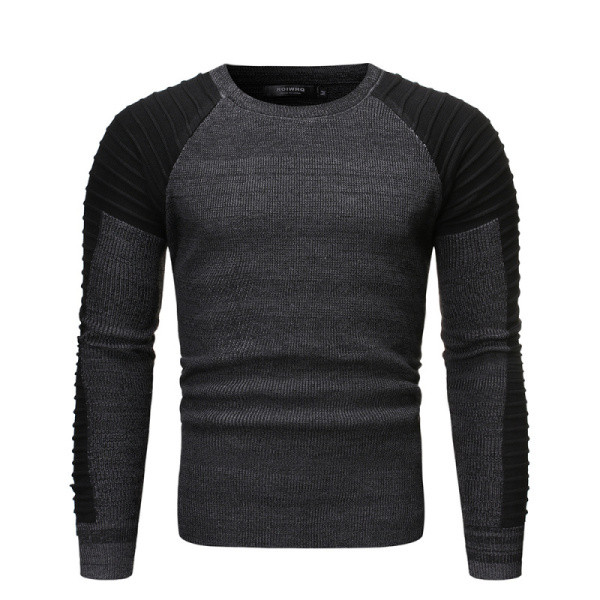 Χειμερινό  ανδρικό πουλόβερ με στρογγυλη λαιμόκοψη σε γκρι και μαύρο χρώμα
