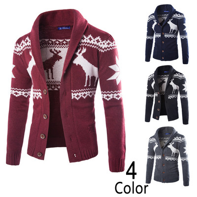 Winter men`s knitted Christmas cardigan with buttons in four colors