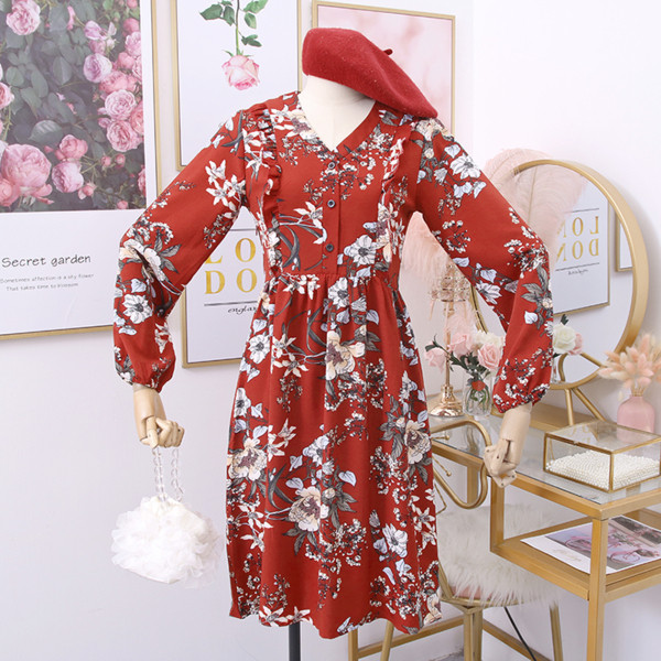 Νέο  μοντέλο γυναικείο φόρεμα με λαιμόκοψη, κουμπιά και floral σχέδια σε διάφορα χρώματα