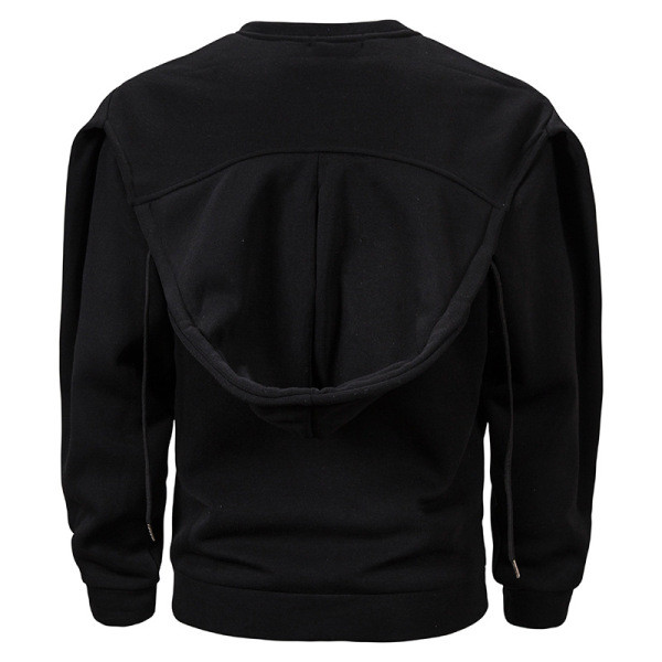 Casual άνδρικό φούτερ με κουκούλα  και τσέπη σε γκρι και μαύρο χρώμα