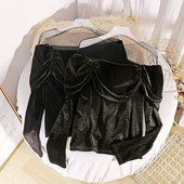 Μοντέρνα γυναικεία βελούδινη μπλούζα με τούλι και μακρύ μανίκι σε τρία χρώματα